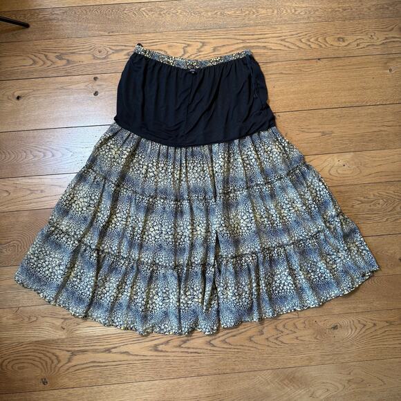 Tolani 2X Silk Maxi Skirt Tiered Animal Print Boho Flowy Plus Size - Picture 7 of 9